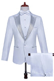 White Peak Lapel 2 Piece One Button Men's Prom Suit with Beading
