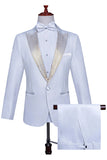 White Peak Lapel 2 Piece One Button Men's Prom Suit with Beading