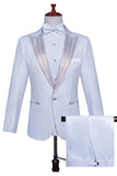 White Peak Lapel 2 Piece One Button Men's Prom Suit with Beading
