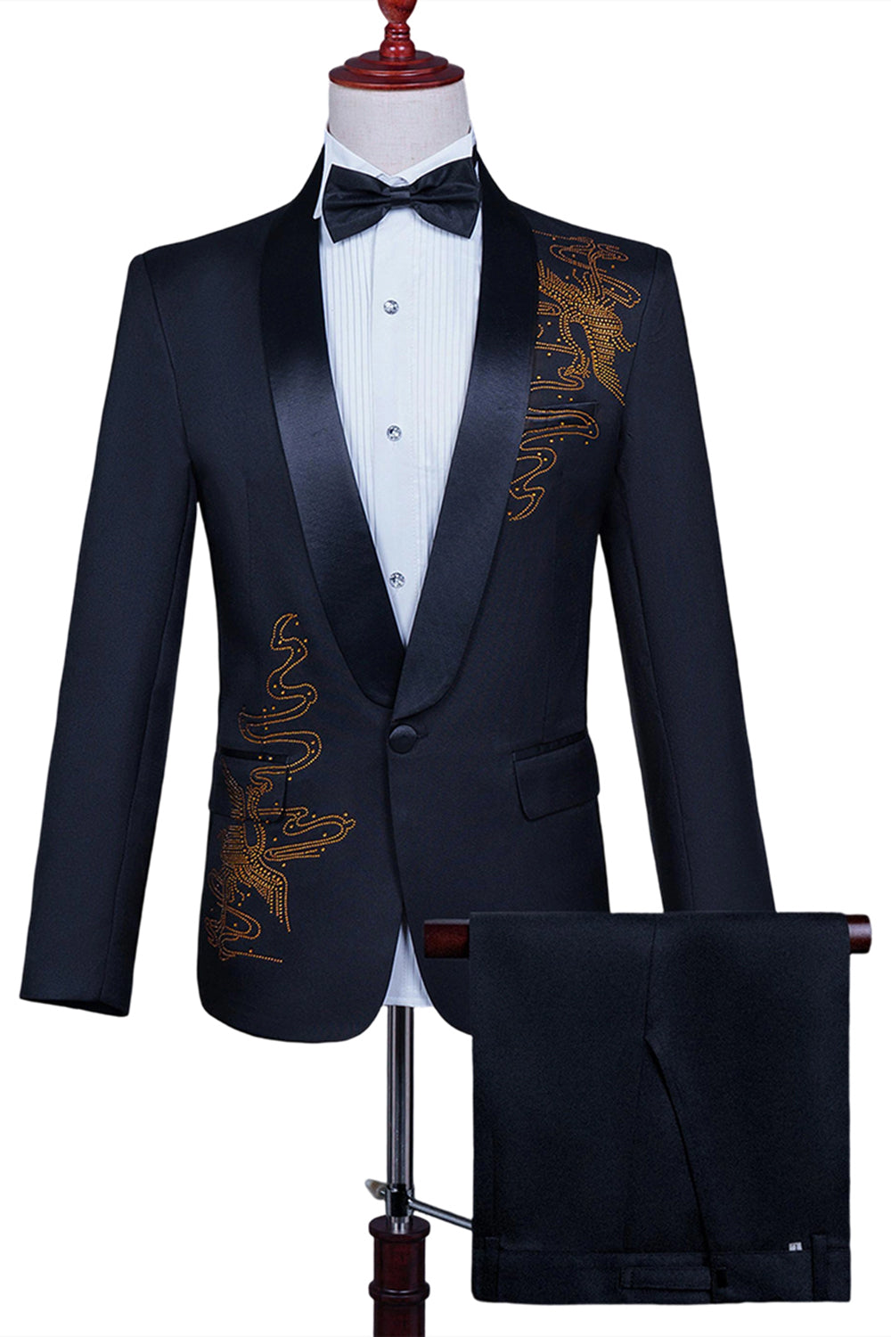 White Shawl Lapel Slim Fit 2 Piece Men's Prom Suit with Beading