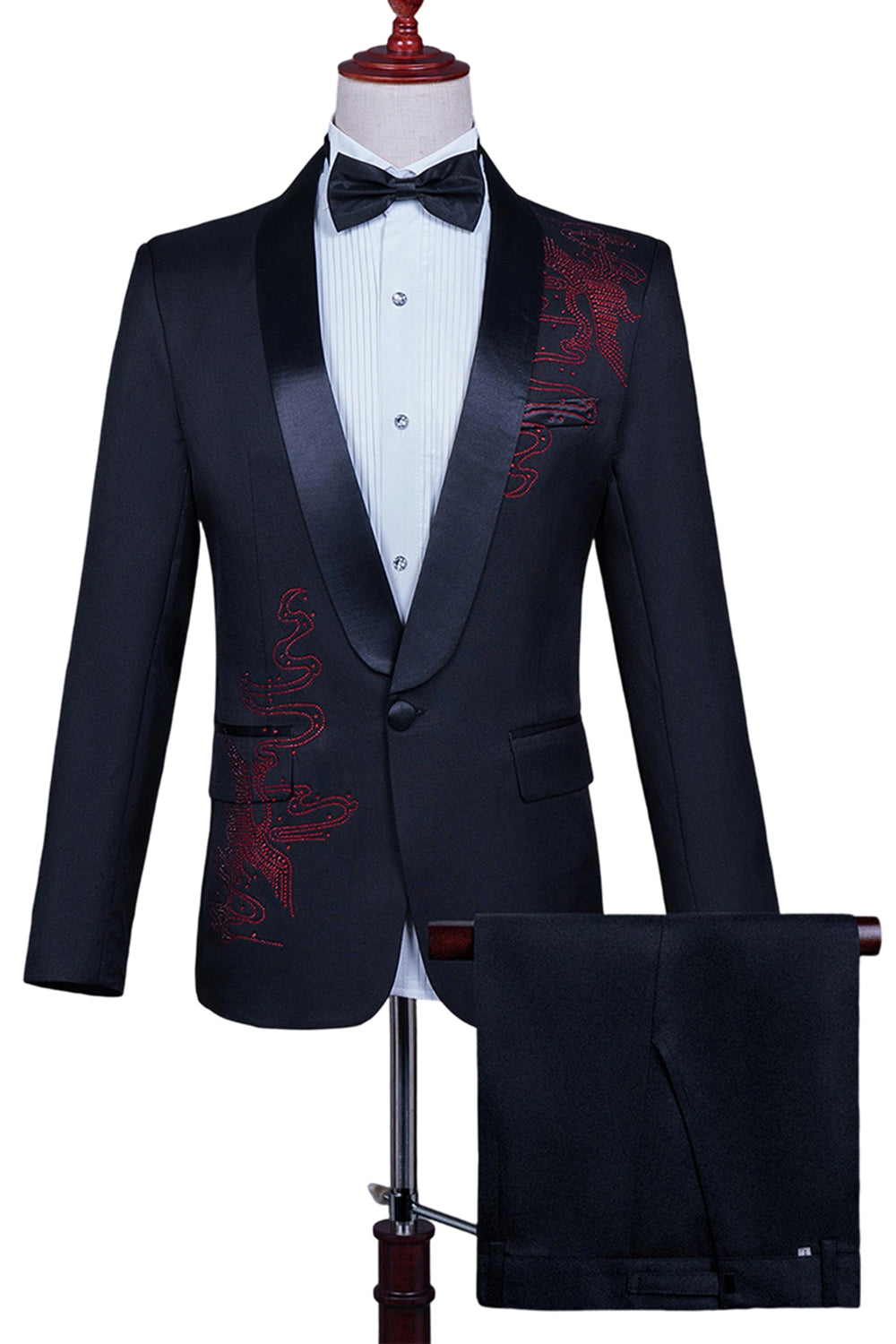 White Shawl Lapel Slim Fit 2 Piece Men's Prom Suit with Beading
