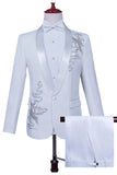 White Shawl Lapel Slim Fit 2 Piece Men's Prom Suit with Beading