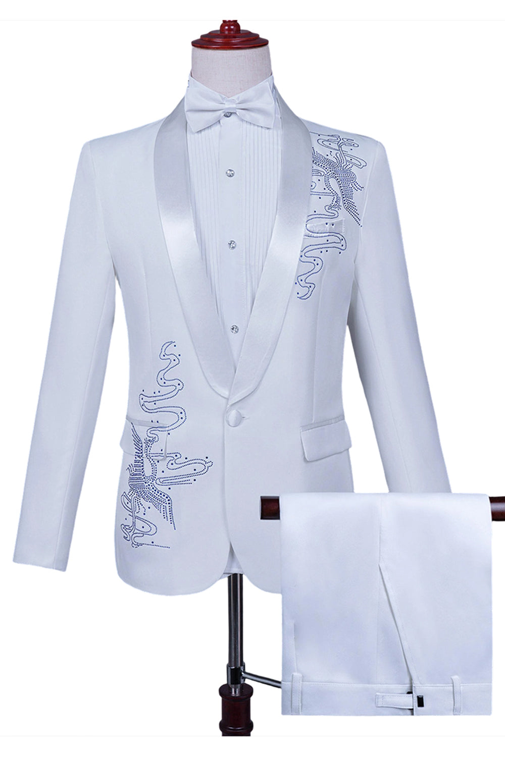 White Shawl Lapel Slim Fit 2 Piece Men's Prom Suit with Beading