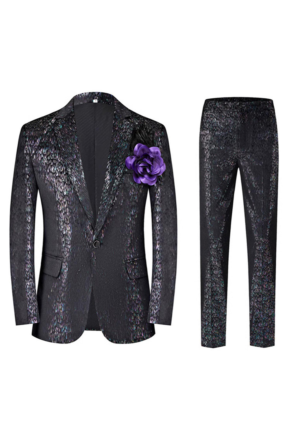 Sparkly Black Notched Lapel 2 Piece Men's Prom Suit with 3D Flower