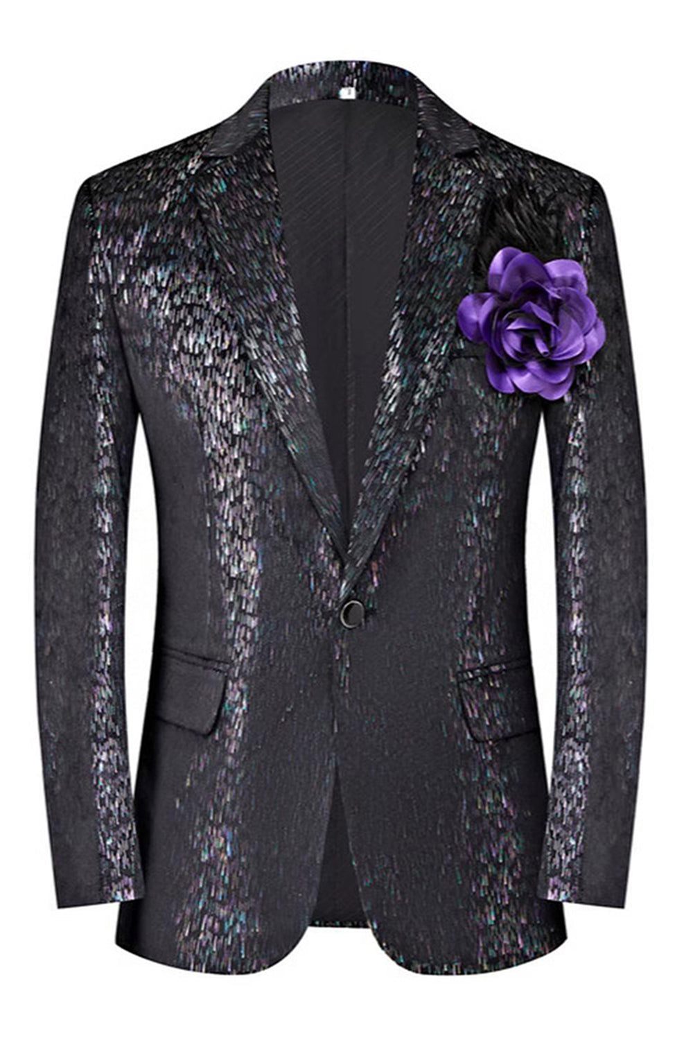 Sparkly Black Notched Lapel 2 Piece Men's Prom Suit with 3D Flower