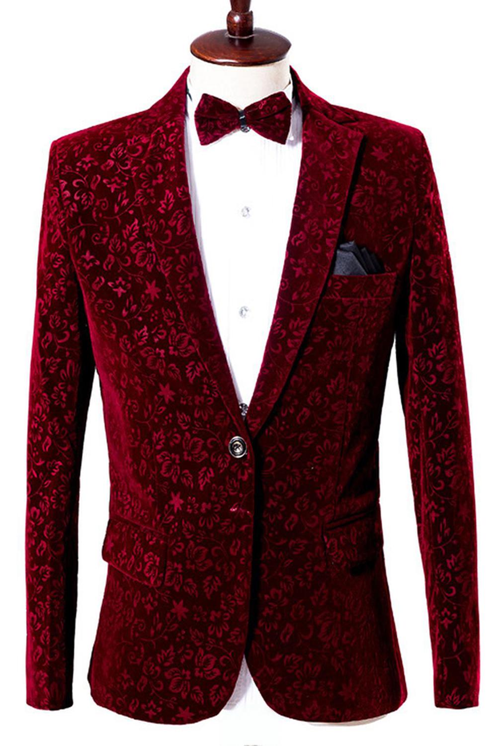 Red Notched Lapel Slim Fit One Button Men's Prom Blazer