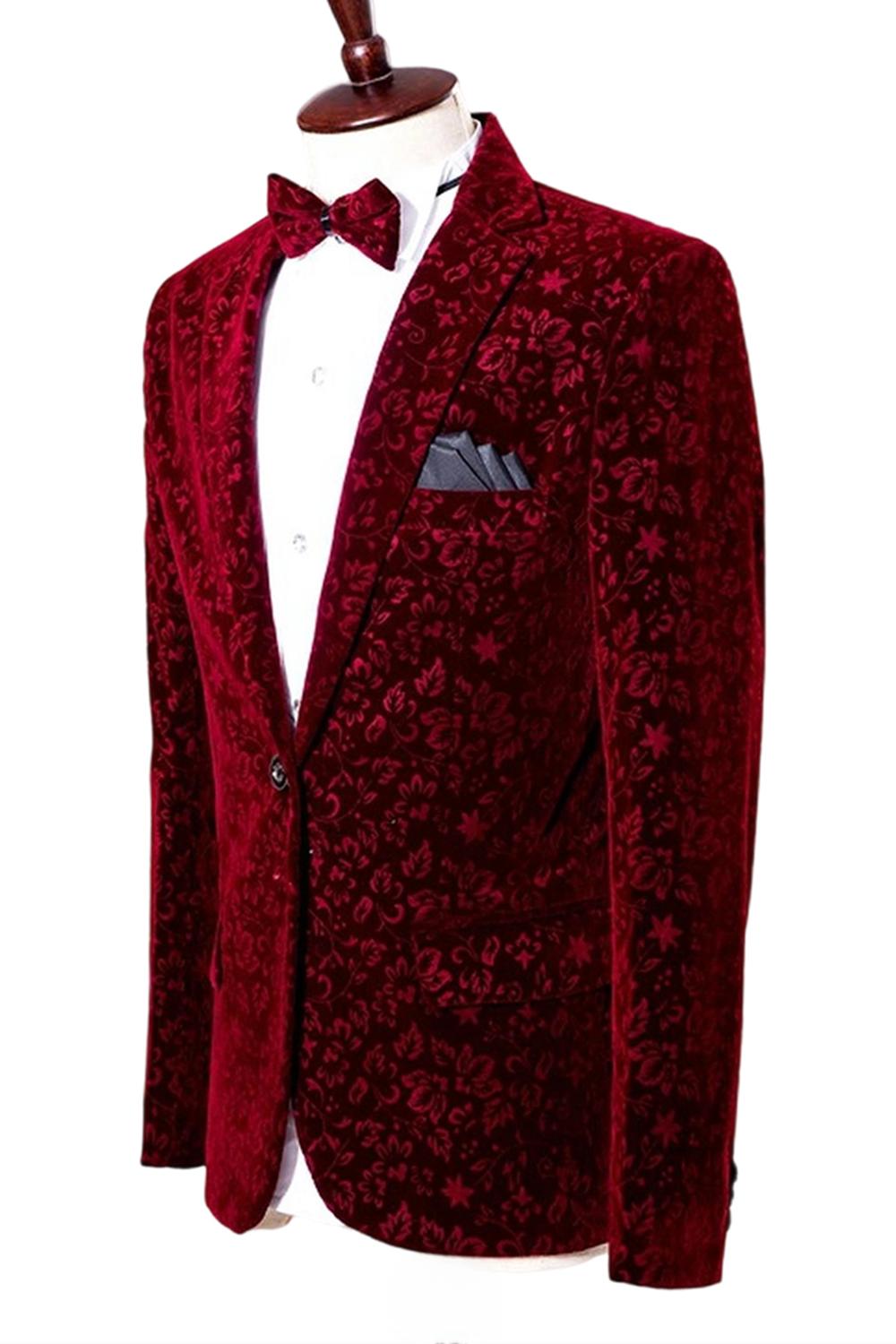 Red Notched Lapel Slim Fit One Button Men's Prom Blazer