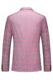 Pink Plaid Notched Lapel One Button 3 Piece Men's Suit