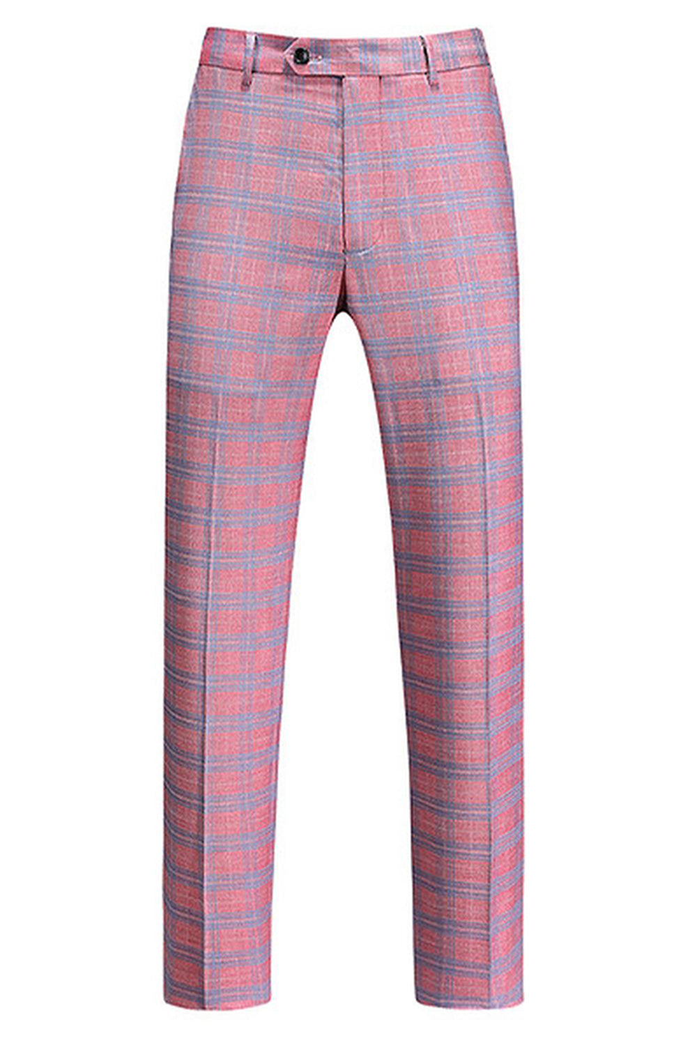 Pink Plaid Notched Lapel One Button 3 Piece Men's Suit