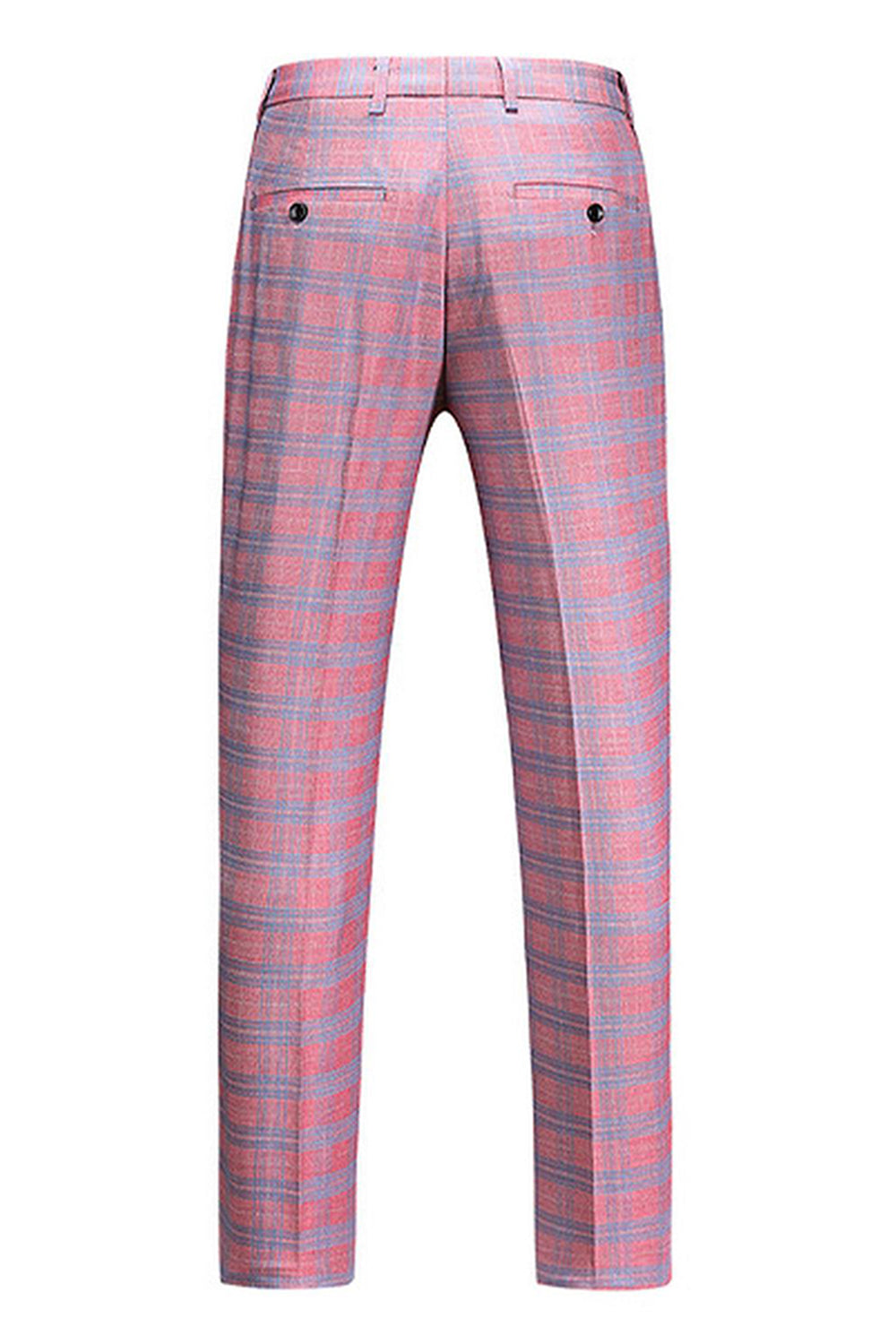 Pink Plaid Notched Lapel One Button 3 Piece Men's Suit