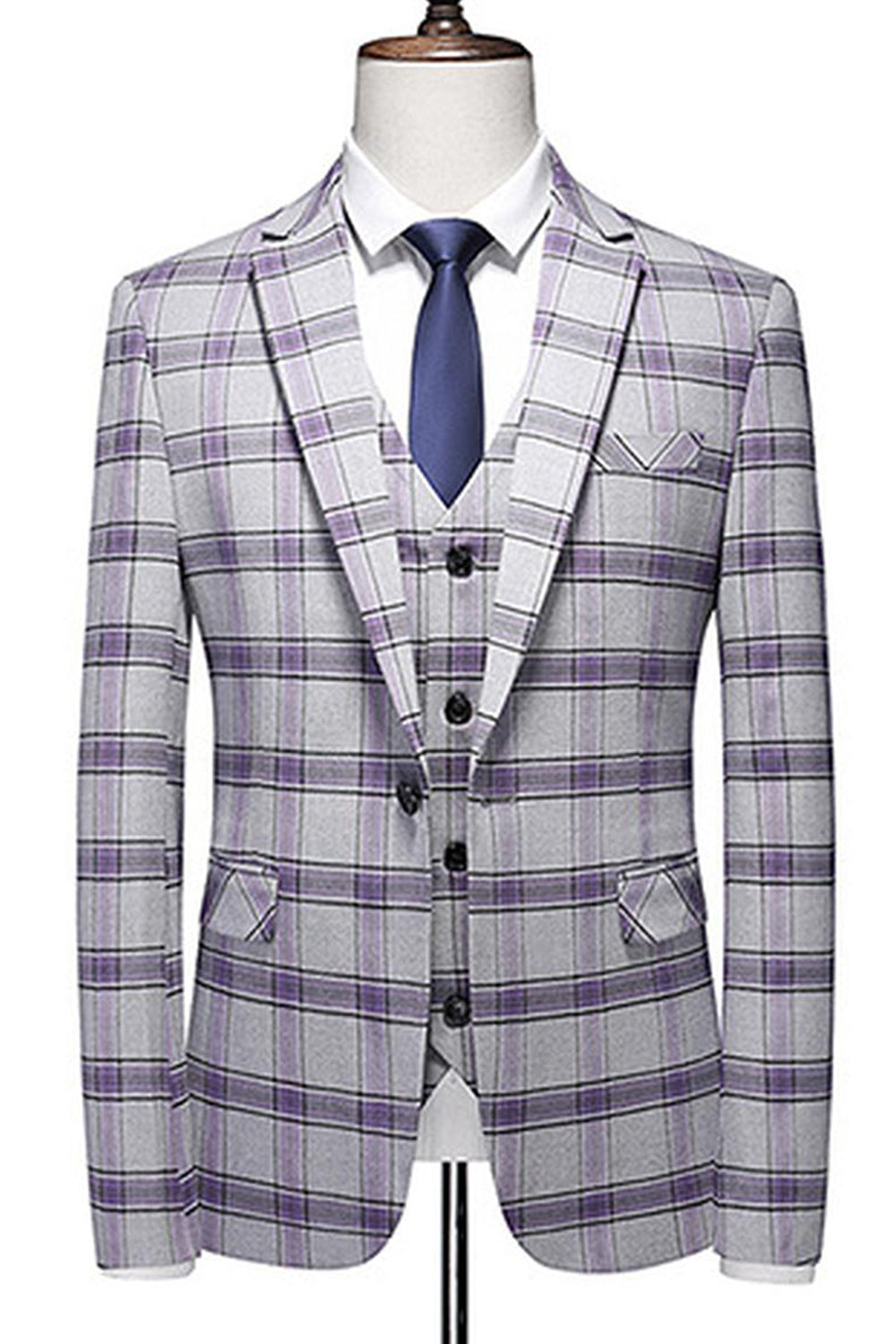 Grayish Purple Striped 3 Pieces Notched Lapel Men's Prom Suits