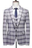 Grayish Purple Striped 3 Pieces Notched Lapel Men's Prom Suits