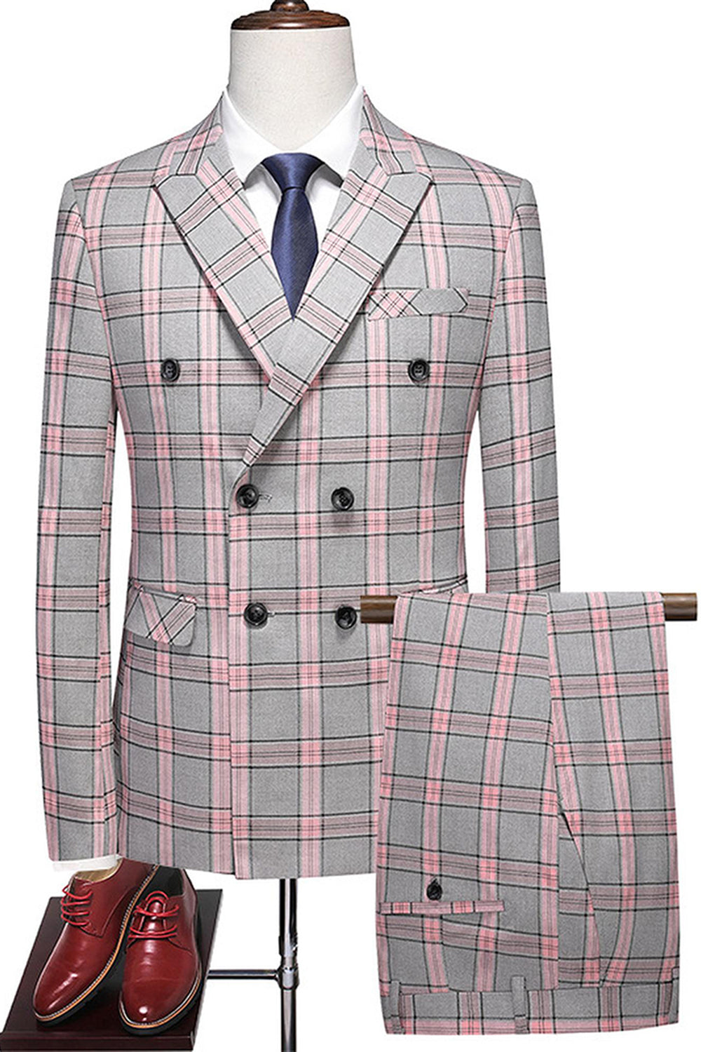 Pinkish Gray Striped 2 Pieces Peaked lapel Men's Prom Suits