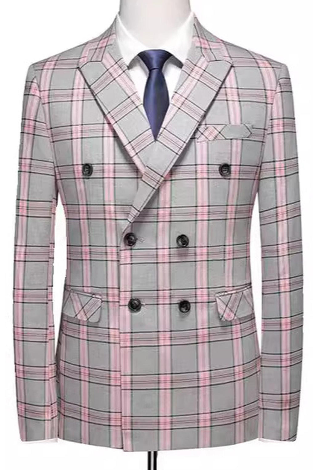 Pinkish Gray Striped 2 Pieces Peaked lapel Men's Prom Suits
