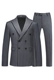 Blue Peak Lapel Striped 2-piece Men Suits