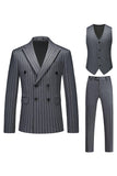 Red Striped Peak Lapel 3-Piece Men Suits