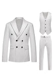 Red Striped Peak Lapel 3-Piece Men Suits