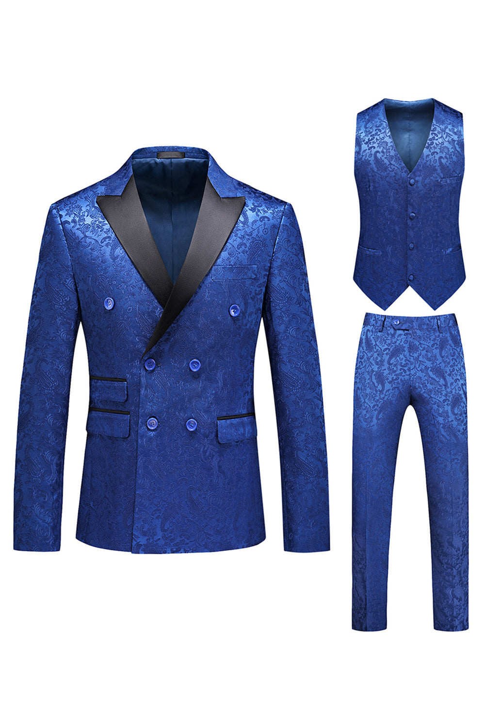 Pink Print Peak Lapel 3-Piece Men Prom Suits