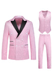 Pink Print Peak Lapel 3-Piece Men Prom Suits