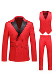 Pink Print Peak Lapel 3-Piece Men Prom Suits