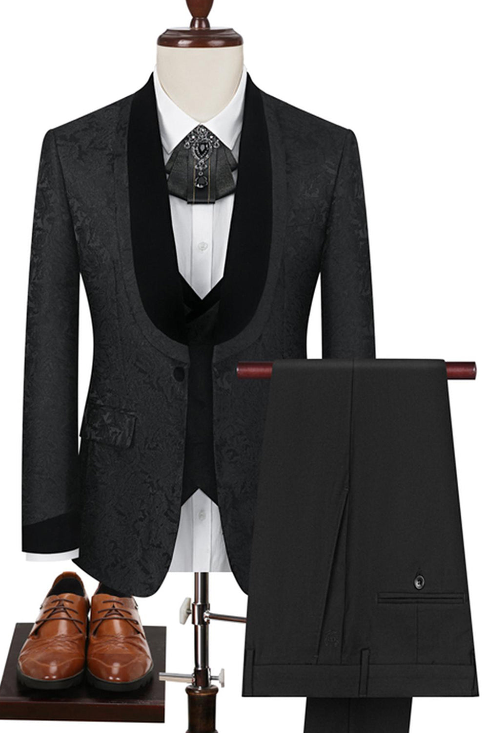 Black Shawl Lapel One Button 3-Piece Men Suits