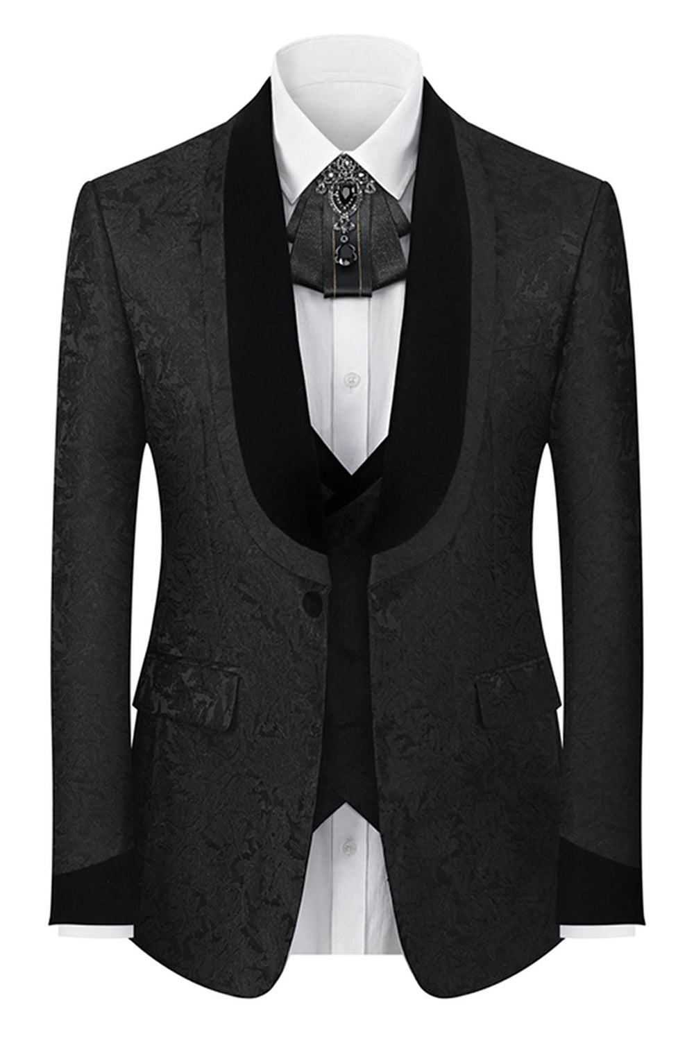 Black Shawl Lapel One Button 3-Piece Men Suits