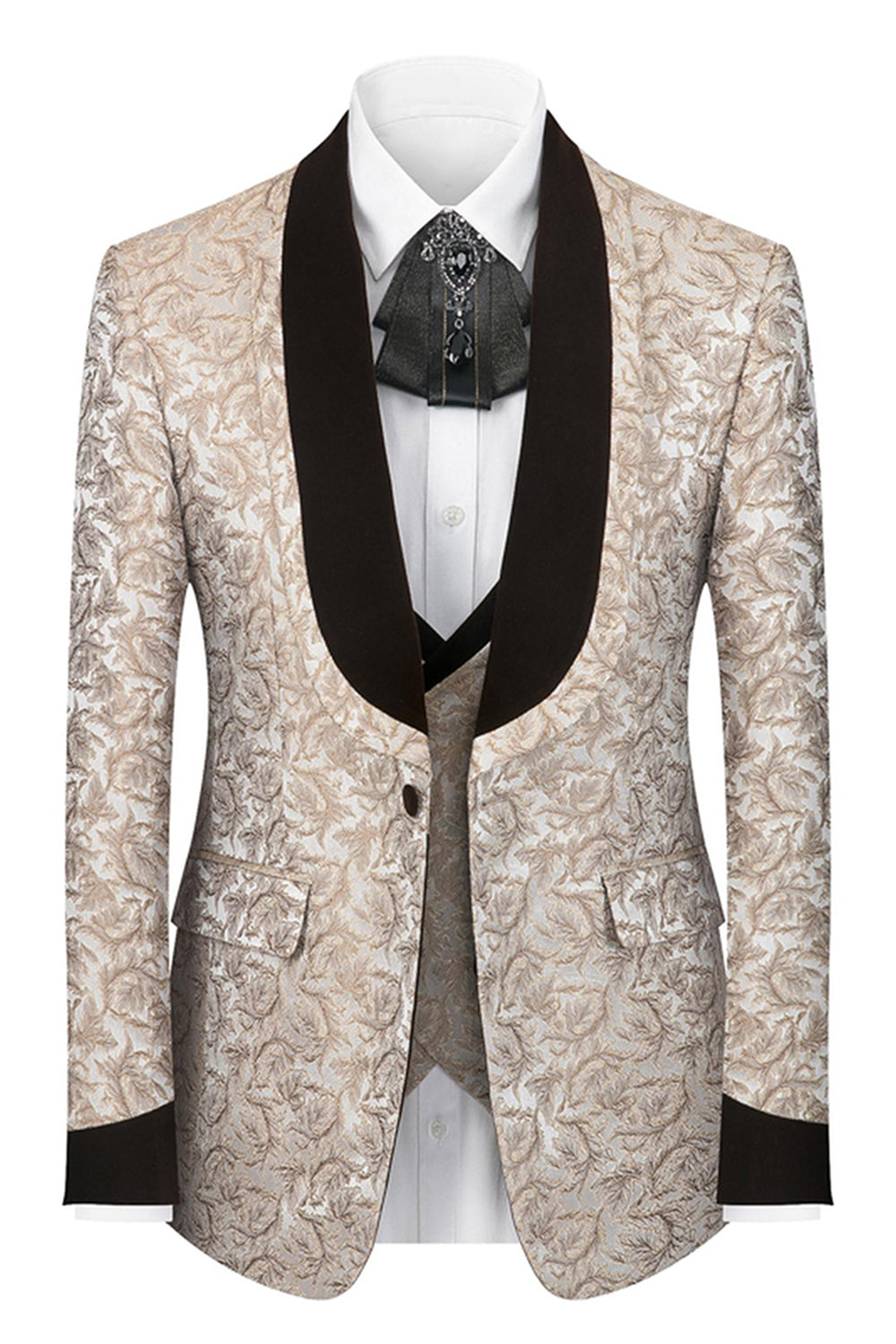 Black Shawl Lapel One Button 3-Piece Men Suits