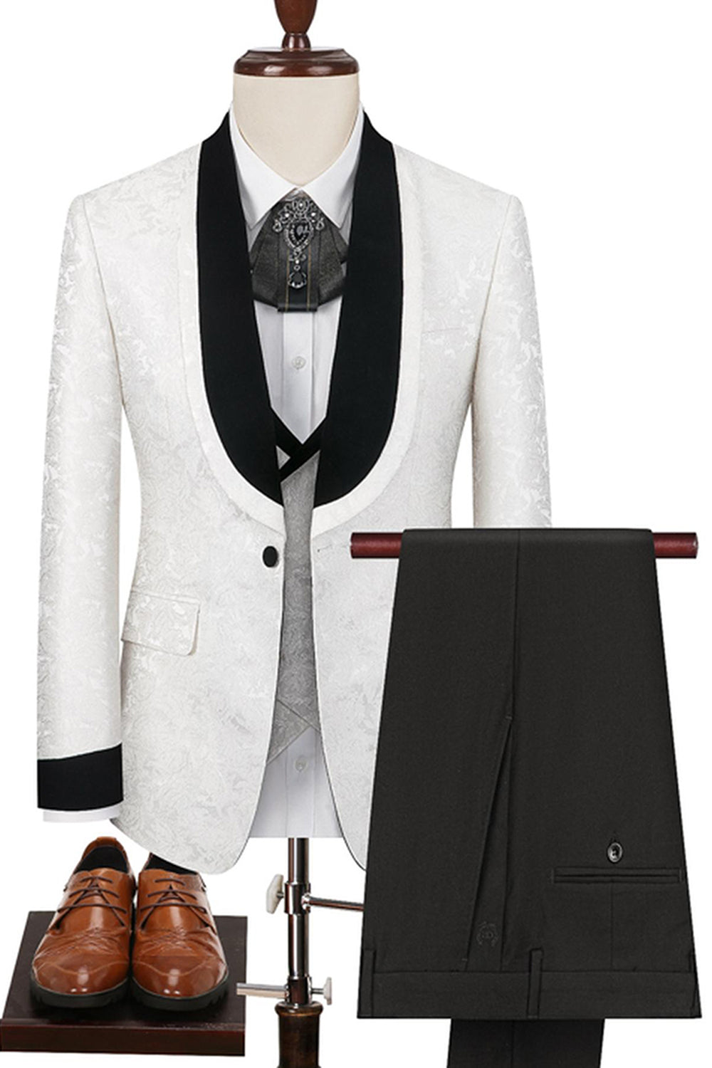 Black Shawl Lapel One Button 3-Piece Men Suits