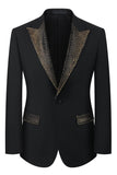 Black Peak Lapel Beaded 3-Piece Men Suits