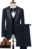Black Peak Lapel Beaded 3-Piece Men Suits