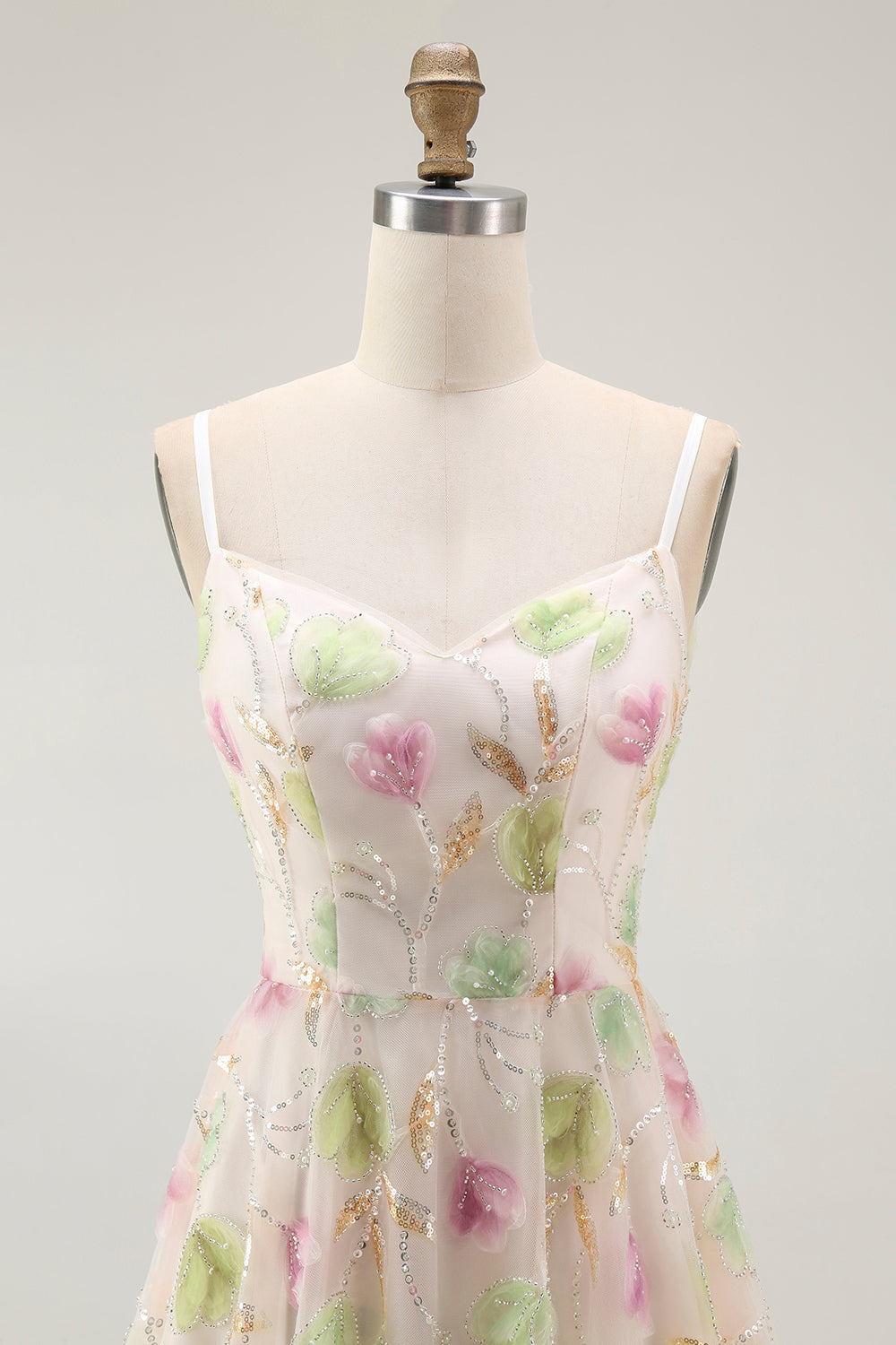 Apricot Floral Sequin A Line Mini Homecoming Dress