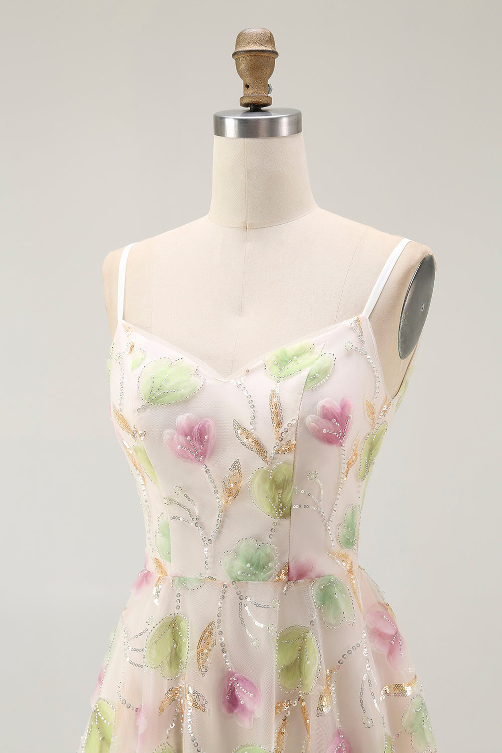 Apricot Floral Sequin A Line Mini Homecoming Dress