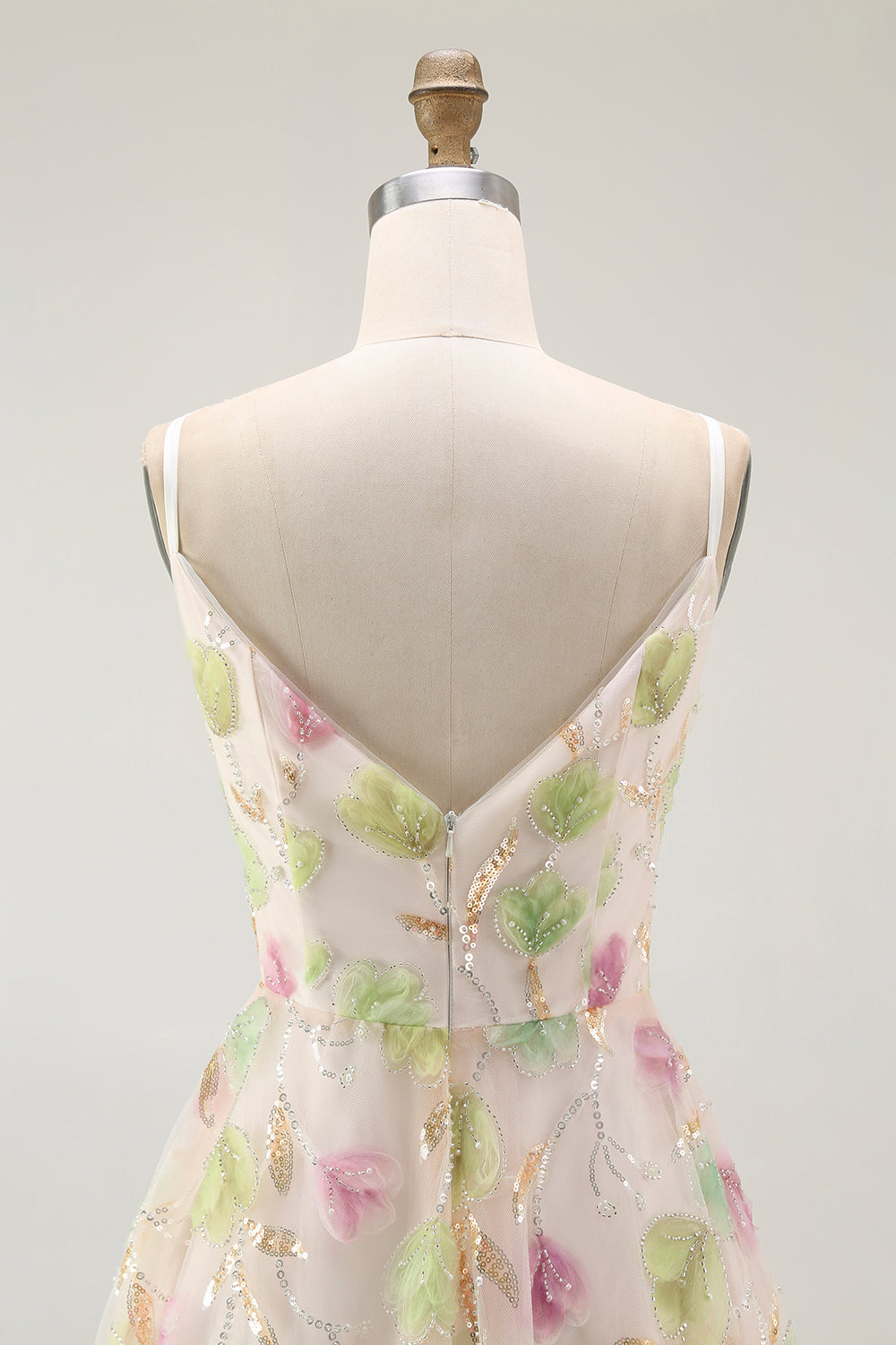 Apricot Floral Sequin A Line Mini Homecoming Dress