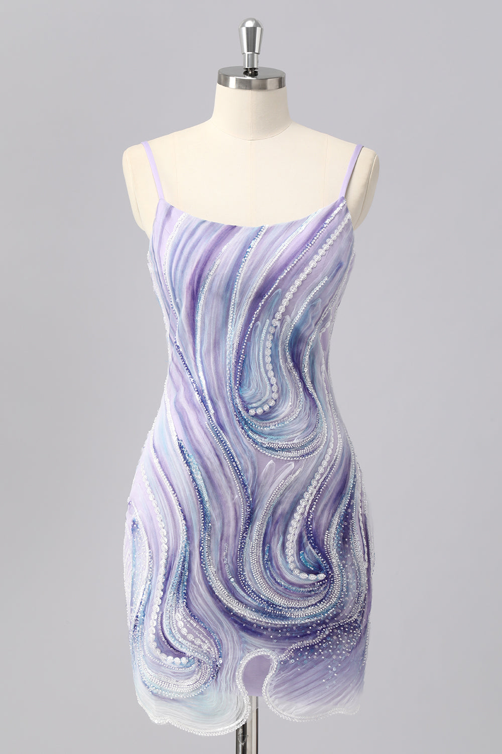 Sparkly Lilac Bodycon Beaded Homecoming Dress with Sequins