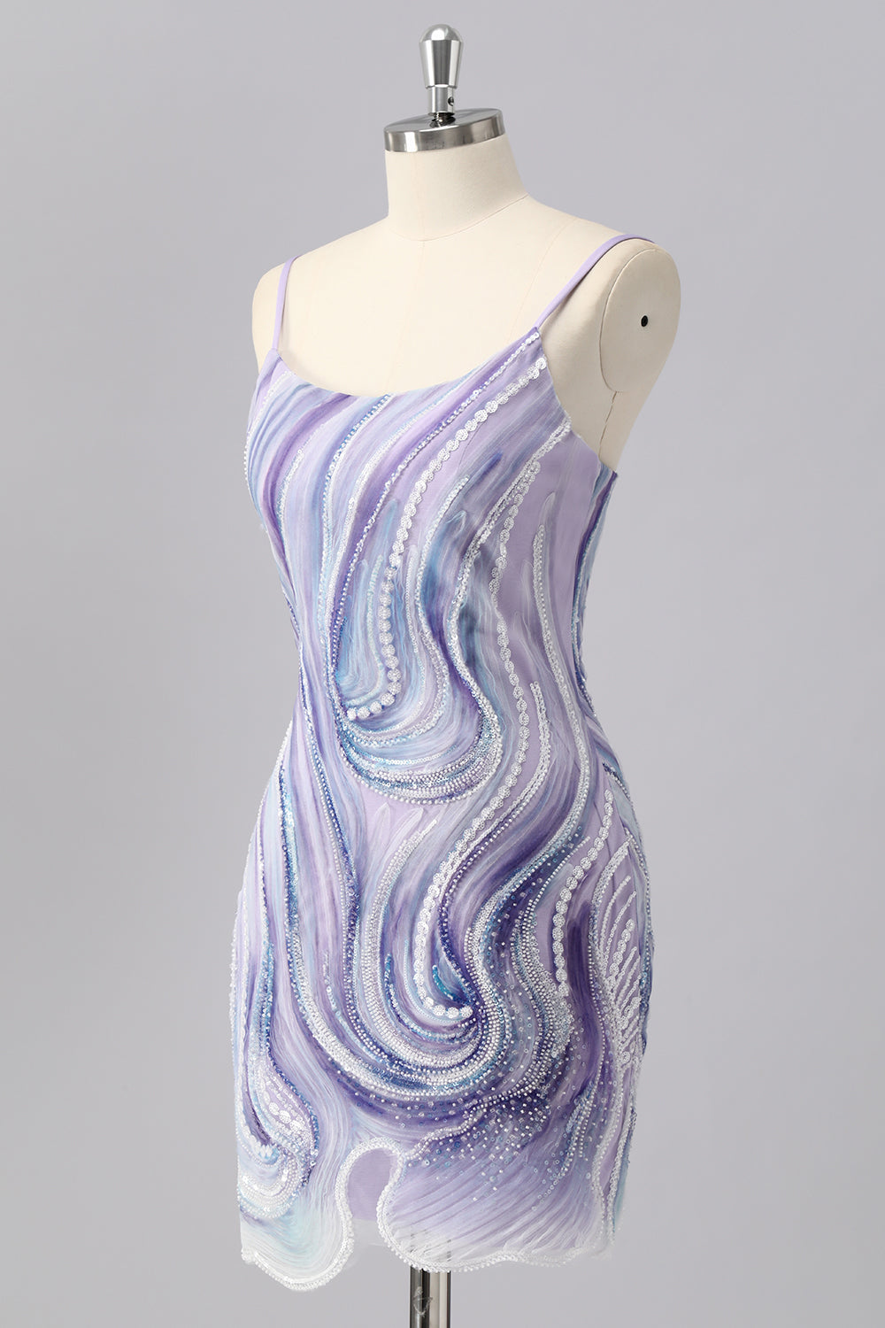 Sparkly Lilac Bodycon Beaded Homecoming Dress with Sequins