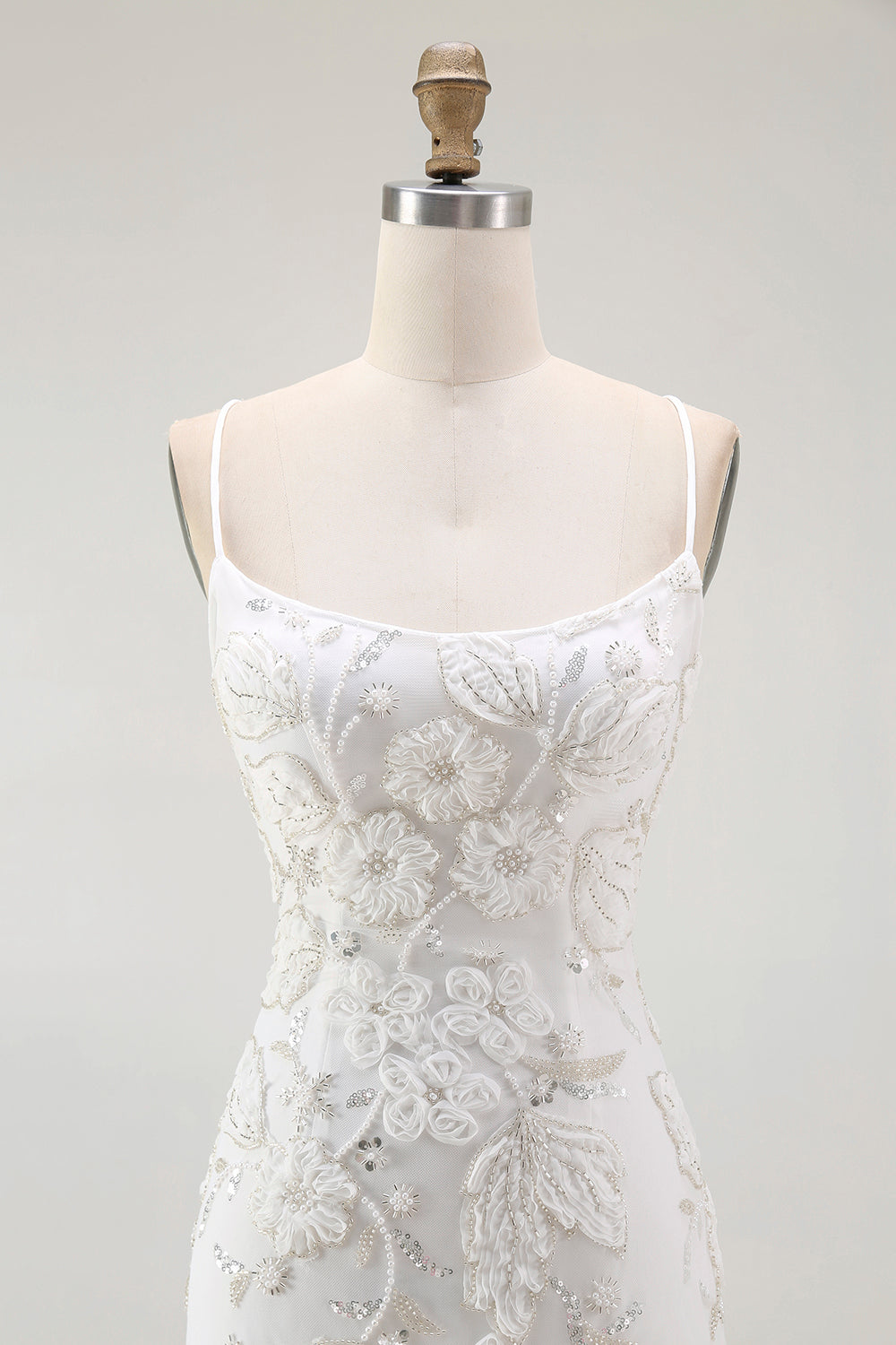 White Bodycon Spaghetti Straps Appliqued Homecoming Dress with Slit