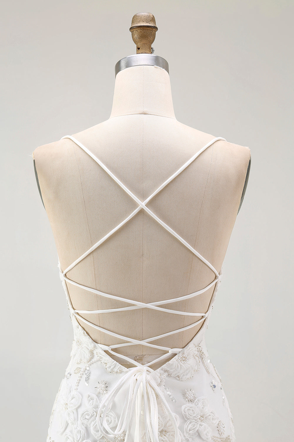 White Bodycon Spaghetti Straps Appliqued Homecoming Dress with Slit
