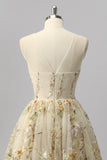 Apricot Floral A Line Illusion Beaded Mini Homecoming Dress