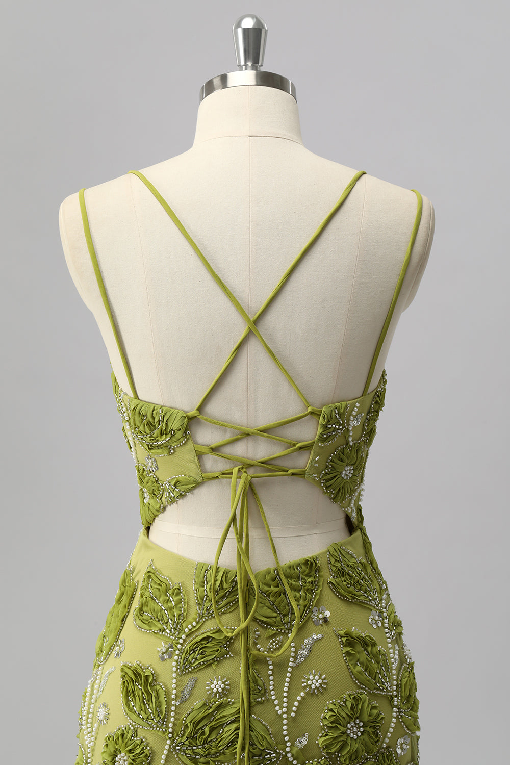 Green Bodycon Beaded Mini Homecoming Dress with 3D Flowers
