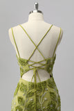 Green Bodycon Beaded Mini Homecoming Dress with 3D Flowers