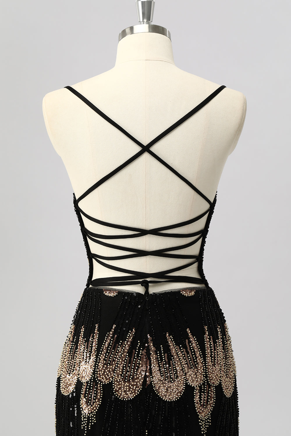 Black Bodycon Sequin Short Homecoming Dress with Lace Up Back