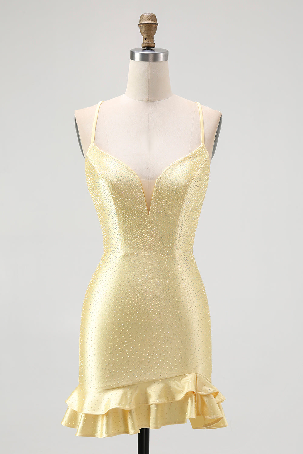 Yellow Beaded Bodycon Ruffled Mini Homecoming Dress