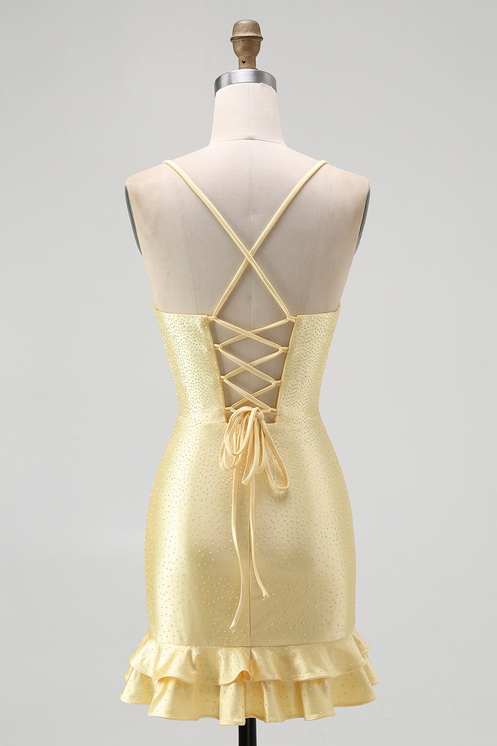 Yellow Beaded Bodycon Ruffled Mini Homecoming Dress