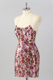 Yellow Floral Sequin Bodycon Mini Homecoming Dress
