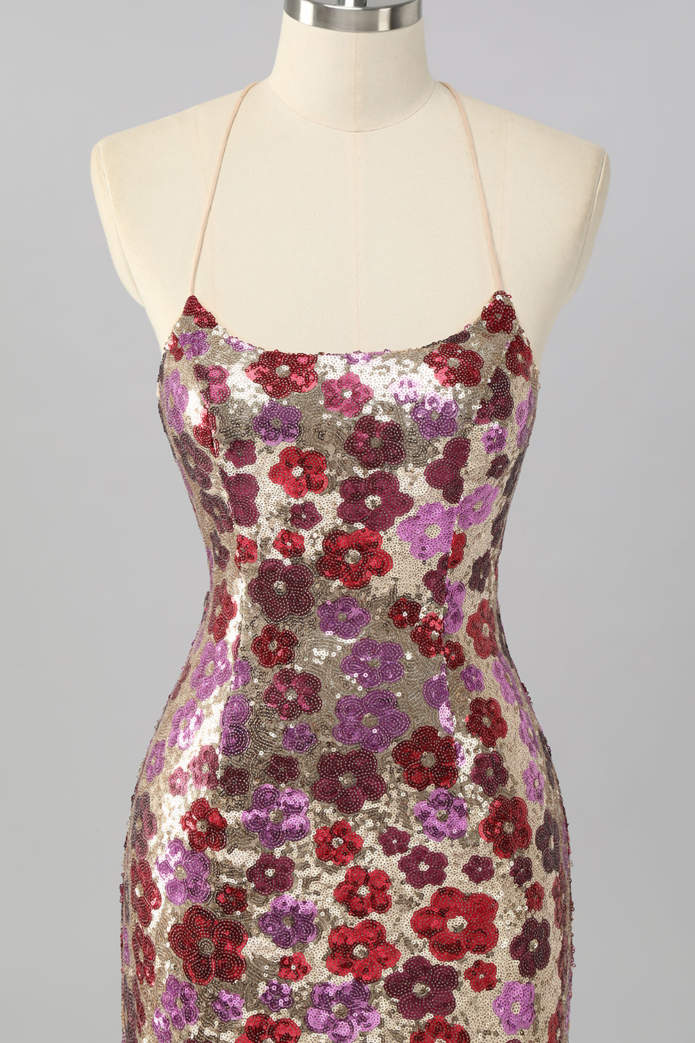 Yellow Floral Sequin Bodycon Mini Homecoming Dress