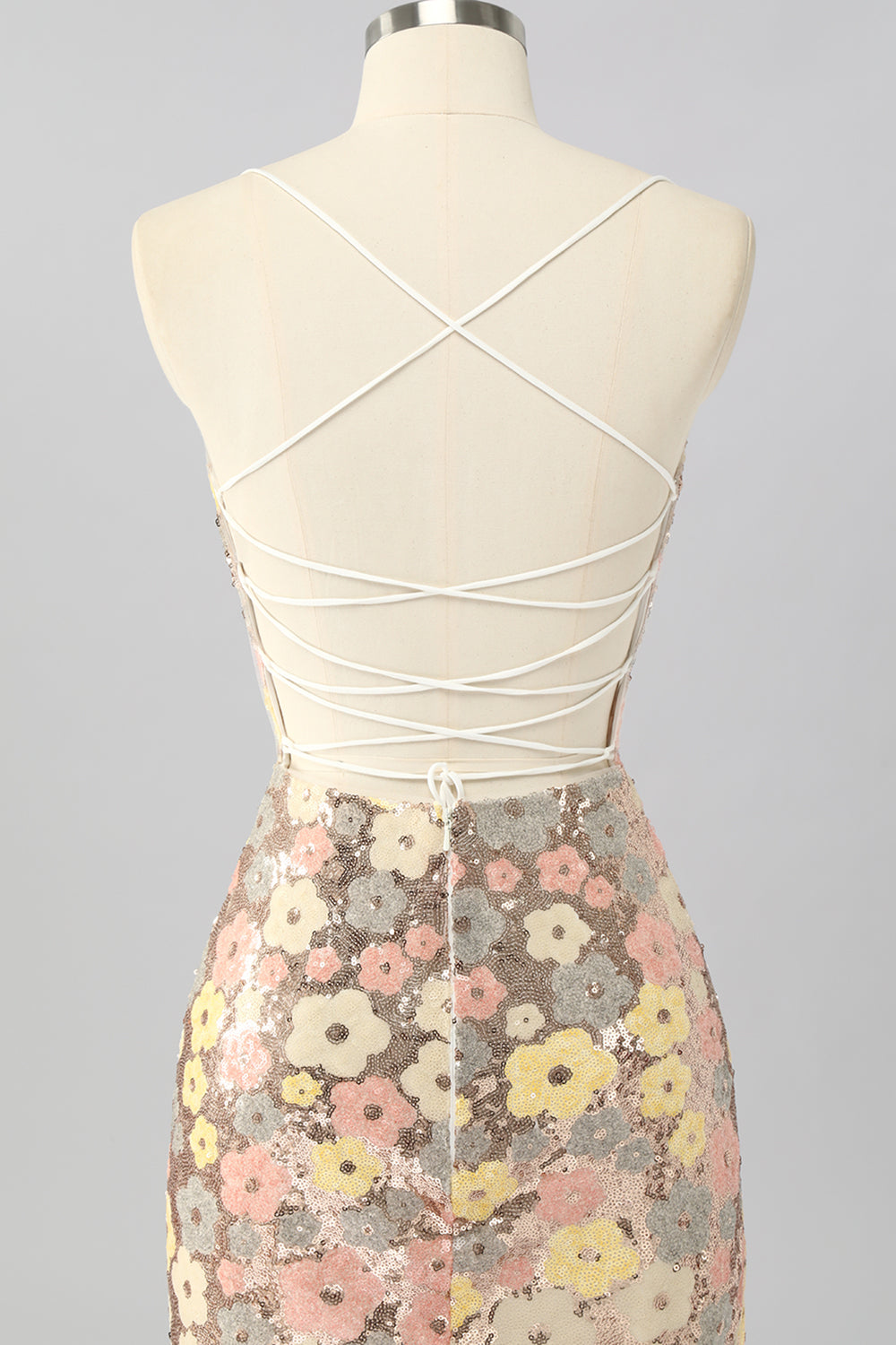 Yellow Floral Sequin Bodycon Mini Homecoming Dress