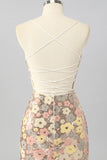 Yellow Floral Sequin Bodycon Mini Homecoming Dress