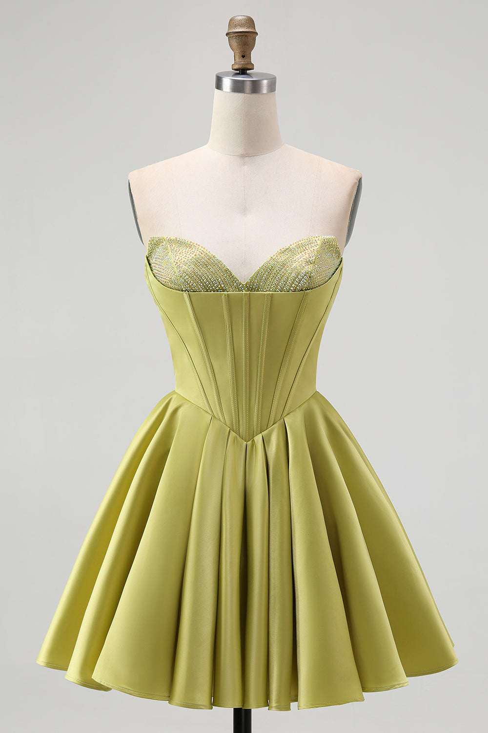 Green Strapless Corset A Line Homecoming Dress