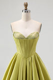 Green Strapless Corset A Line Homecoming Dress