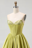 Green Strapless Corset A Line Homecoming Dress